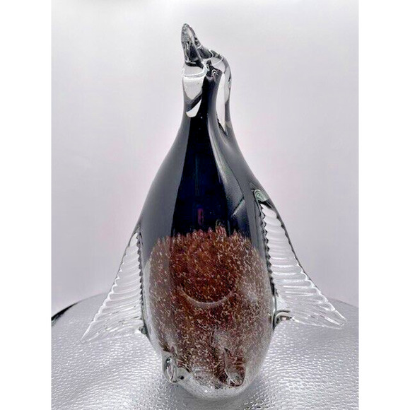 Unmarked Other - Murano Style Art Glass Penguin 7.5” X 7" Clear, Black, Brown